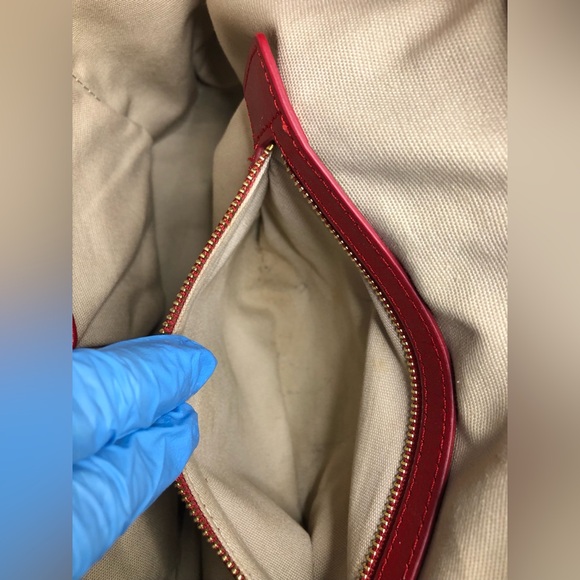 Tory Burch Bombe Tote Bag Glazed Leather Shoulder Bag Red Handbag Purse - Picture 13 of 16